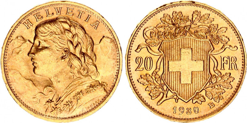 Switzerland 20 Francs 1930 B
KM# 35.1, HMZ 2# 1195, Divo/Tob19# 293, Fr# 499, Y...