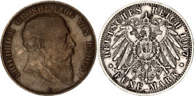 Germany - Empire Baden 5 Mark 1907 G
KM# 274; Silver; Friedrich I; XF with dark toning