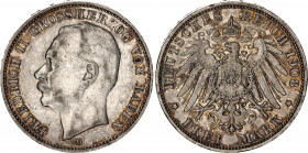 Germany - Empire Baden 3 Mark 1908 G
KM# 280; Silver; Friedrich II; XF with nice toning