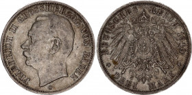 Germany - Empire Baden 3 Mark 1910 G
KM# 280; J. 39; N# 6716; Silver; Friedrich II; Mint: Stuttgart; AUNC Toned