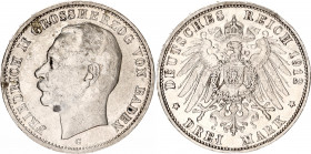 Germany - Empire Baden 3 Mark 1912 G
KM# 280; Silver; Friedrich II; XF-
