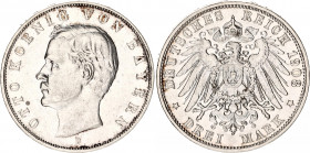Germany - Empire Bavaria 3 Mark 1908 D
KM# 996; Silver; Otto; XF with hairlines
