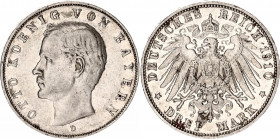 Germany - Empire Bavaria 3 Mark 1910 D
KM# 996; Silver; Otto; XF-