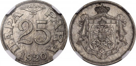 Yugoslavia 25 Para 1920 NGC MS 63
KM# 3; N# 4864; Nickel brass; Petar I