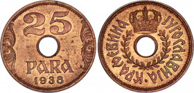 Yugoslavia 25 Para 1938
KM# 17; Copper; Petar II; BUNC