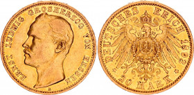 Germany - Empire Hessen 20 Mark 1893 A
KM# 367, J# 223; Ernst Ludwig; Gold (.900), 7.96g. XF-AU, probably Proof, very strong mint luster and matte re...
