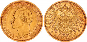 Germany - Empire Hessen 10 Mark 1898 A
KM# 370, J# 224; Ernst Ludwig, Mintage 74800; Gold (.900), 3.98g. AUNC, mint luster