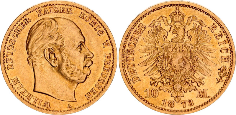 Germany - Empire Prussia 10 Mark 1873 A
KM# 502, J# 242; Wilhelm I v. Preussen;...