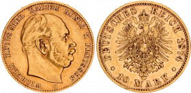 Germany - Empire Prussia 10 Mark 1874 C
KM# 504, J# 245; Wilhelm I v. Preussen; Gold (.900), 3.98g. XF-AU, mint luster, less common date