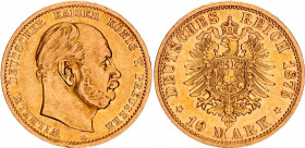 Germany - Empire Prussia 10 Mark 1875 A
KM# 504, J# 245; Wilhelm I v. Preussen; Gold (.900), 3.98g. XF-AUNC