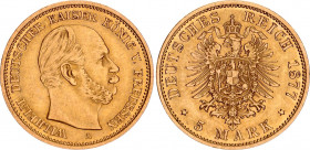 Germany - Empire Prussia 5 Mark 1877 A
KM# 507, J# 244; Wilhelm I v. Preussen; Gold (.900), 1.99g. AUNC, mint luster