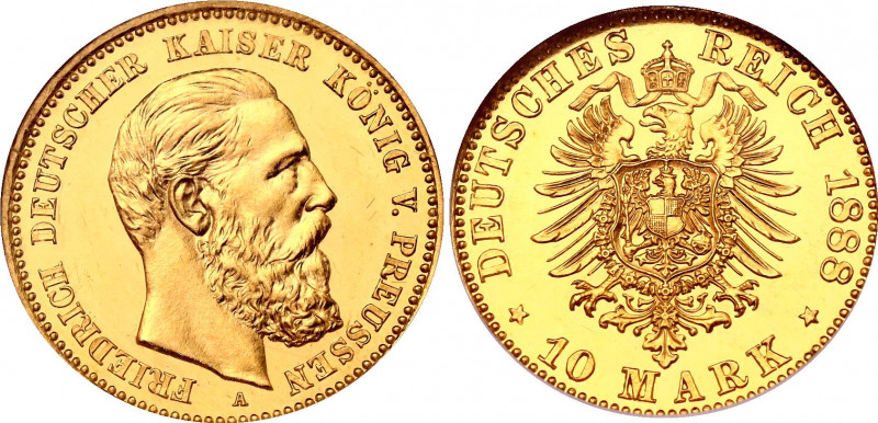 Germany - Empire Prussia 10 Mark 1888 A PROOF NGC PF 64
KM# 514; J# 247; Gold, ...