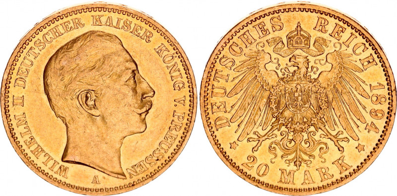 Germany - Empire Prussia 20 Mark 1894 A
KM# 521, J# 252; Wilhelm II v. Preussen...