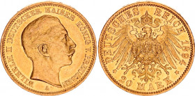 Germany - Empire Prussia 20 Mark 1894 A
KM# 521, J# 252; Wilhelm II v. Preussen; Gold (.900), 7.96g. AU-UNC, mint luster