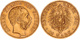 Germany - Empire Saxony 10 Mark 1881 E
KM# 1235, J# 261; Albert v. Sachsen; Gold (.900), 3.98g. AUNC