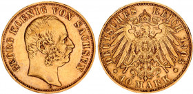 Germany - Empire Saxony 10 Mark 1903 E
KM# 1259, J# 265; Georg v. Sachsen; Gold (.900), 3.98g. XF-AUNC