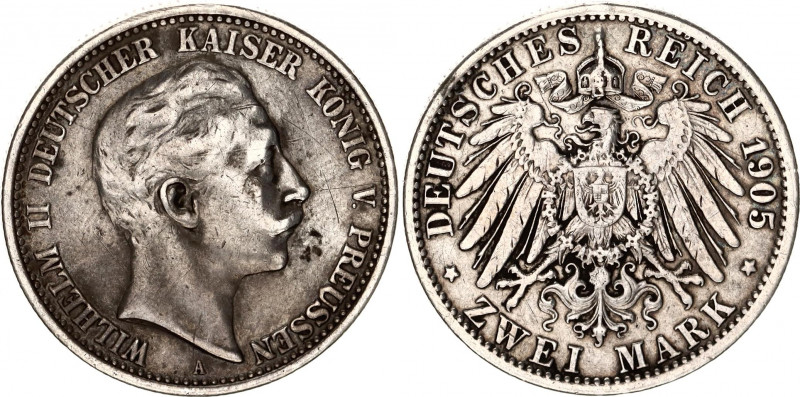 Germany - Empire Prussia 2 Mark 1905 A
KM# 522; Silver; Wilhelm II; XF, umnount...