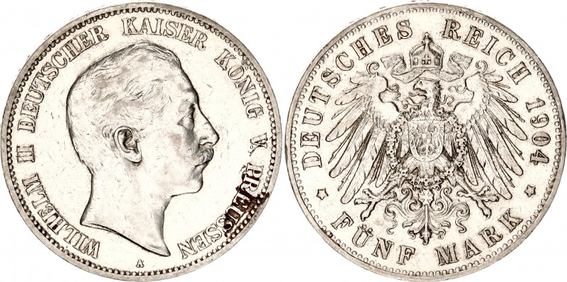 Germany - Empire Prussia 5 Mark 1904 A
KM# 523; Silver; Wilhelm II; XF