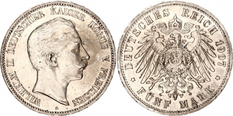 Germany - Empire Prussia 5 Mark 1907 A
KM# 523; Silver; Wilhelm II; XF