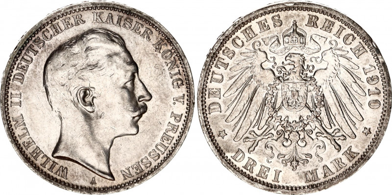 Germany - Empire Prussia 3 Mark 1910 A
KM# 527; Silver; Wilhelm II; XF