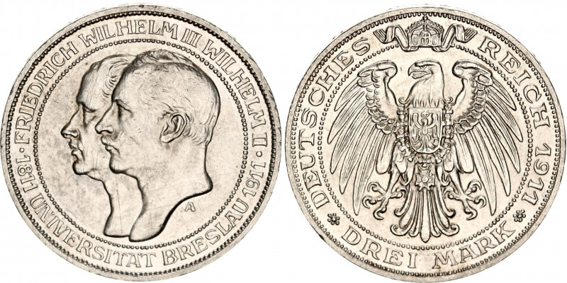 Germany - Empire Prussia 3 Mark 1911 A
KM# 531; J. 108; Silver; Wilhelm II; 100...