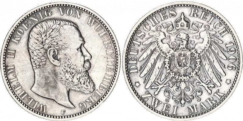 Germany - Empire Wurttemberg 2 Mark 1906 F
KM# 631; Silver; Wilhelm II; XF