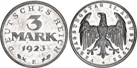 Germany - Weimar Republic 3 Mark 1923 E
KM# 29, AKS# 72, J# 303, Schön# 26; Aluminium; Mintage 2291 pcs; Proof
