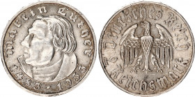 Germany - Third Reich 2 Reichsmark 1933 F
KM# 79; Silver; Martin Luter; AUNC/UNC