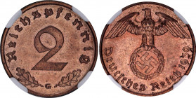 Germany - Third Reich 2 Reichspfennig 1939 G MS 64 RB
KM# 90; AKS# 55; J. 362; Silver; Mint: Karlsruhe; UNC