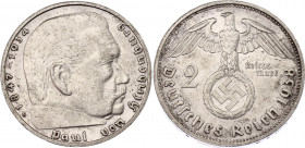 Germany - Third Reich 2 Reichsmark 1938 G
KM# 93, AKS# 33, J# 366, Schön DM# 90; N# 3416; Silver; Paul von Hindenburg; XF-AUNC