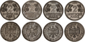 Germany - FRG 4 x 2 Mark 1951
KM# 111; J. 386; Schön# 109; N# 4675; Copper-Nickel; All Mints: D, F, G, J; AUNC Toned