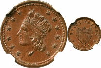 1864 Indian Princess / UNION FOR EVER. Fuld-54/342 a. Rarity-1. Copper. Plain Edge. MS-65 BN (NGC).
19 mm.
Estimate: $200