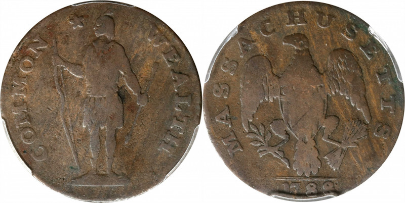 1788 Massachusetts Cent. Ryder 13-N, W-6380. Rarity-4+. No Period After MASSACHU...