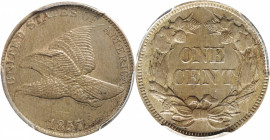 1857 Flying Eagle Cent. Type of 1857. AU-58 (PCGS).
PCGS# 2016. NGC ID: 2276.
Estimate: $400