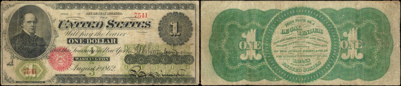 Fr. 16. 1862 $1 Legal Tender Note. Fine.
Pinholes and edge wear, small edge tea...