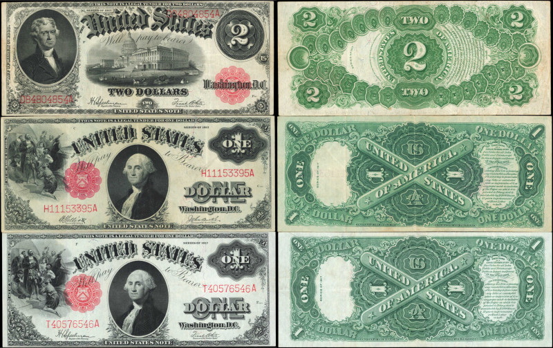 Lot of (3). Fr. 37, 39 & 60. 1917 $1 & $2 Legal Tender Notes. Very Fine.
A trio...