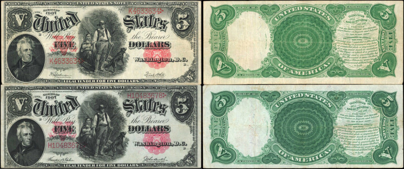 Lot of (2). Fr. 88 & 91m. 1907 $5 Legal Tender Notes. Very Fine.
A duo of popul...