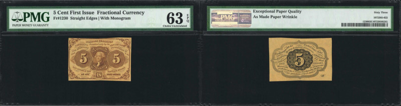 Fr. 1230. 5 Cents. First Issue. PMG Choice Uncirculated 63 EPQ.
Straight edges....