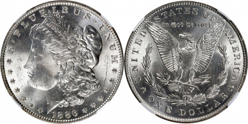 1886 Morgan Silver Dollar. VAM-1A1. Top 100 Variety. Line in 6 & Clash. MS-63 (N...