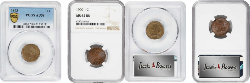 Lot of (2) Certified Indian Cents.
Included are: 1863 AU-58 (PCGS); and 1900 MS...