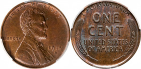 1915-S Lincoln Cent. MS-63 BN (PCGS). CAC.
PCGS# 2483. NGC ID: 22BM.
Estimate: $460
