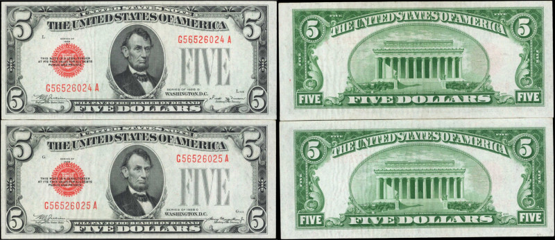 Lot of (2). Fr. 1528 & 1529. 1928C-28D $5 Legal Tender Notes. Choice Uncirculate...