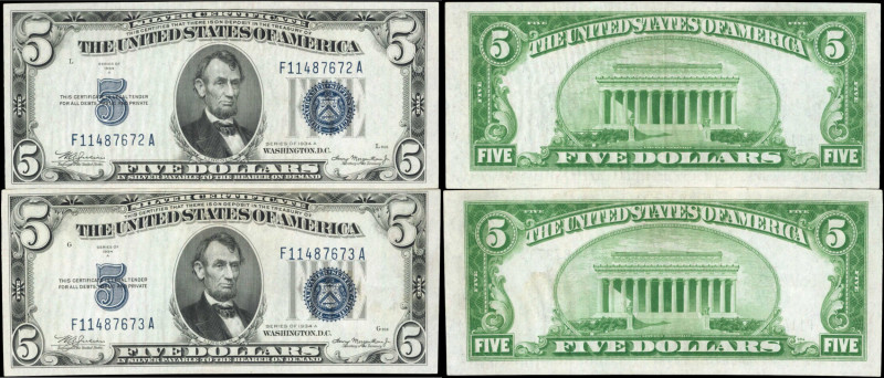 Lot of (2). Fr. 1651 & 1651m. 1934A $5 Silver Certificates. Choice Uncirculated....