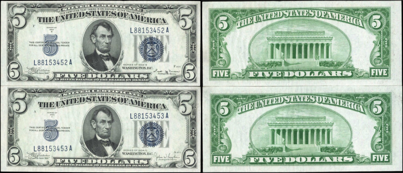 Lot of (2). Fr. 1652 & 1653. 1934B-34C $5 Silver Certificates. Choice Uncirculat...