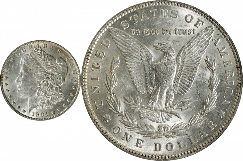 1891 Morgan Silver Dollar. VAM-2. Top 100 Variety. Doubled Die Obverse, Doubled ...