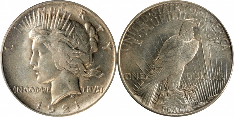 1921 Peace Silver Dollar. High Relief. VAM-1A. Elite 30 Variety. Reverse Field B...