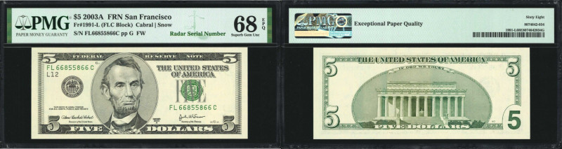 Fr. 1991-L. 2003A $5 Federal Reserve Note. San Francisco. PMG Superb Gem Uncircu...