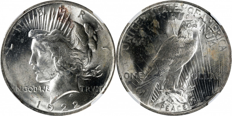 1922 Peace Silver Dollar. VAM-7A. Top 50 Variety. Doubled Die Reverse, Doubled W...