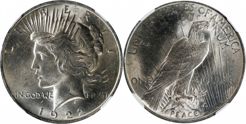 1922 Peace Silver Dollar. VAM-7B. Top 50 Variety. Doubled Die Reverse, Doubled W...