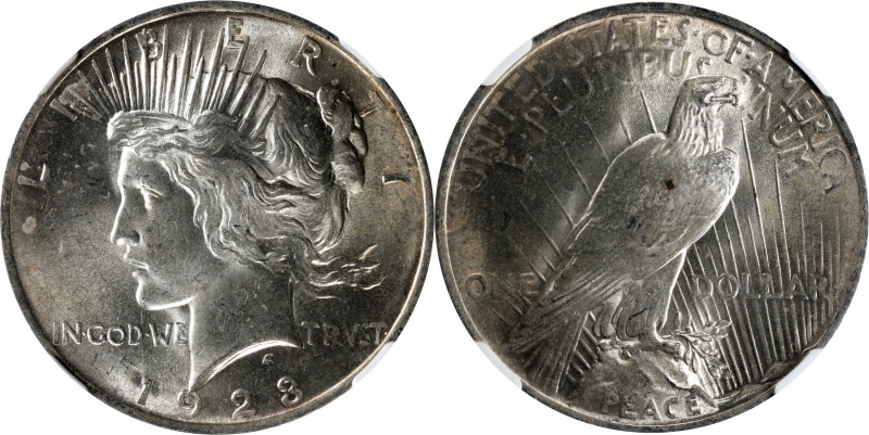 1923 Peace Silver Dollar. VAM-1F. Top 50 Variety. Chin Bar. Wayne Miller Signatu...